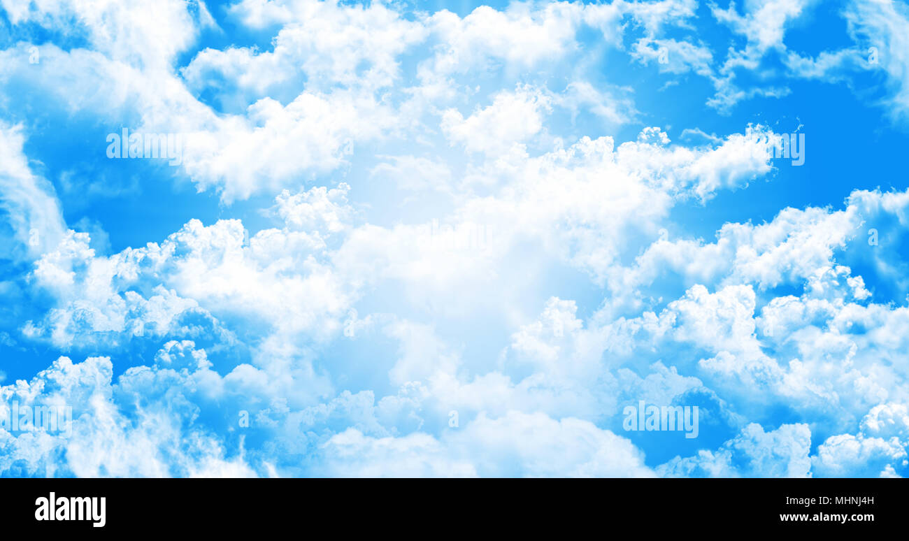 Heavenly Blue Sky With White Fluffy Clouds Illustration Stock Photo - Alamy