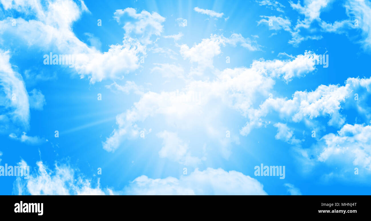Heavenly Blue Sky With White Fluffy Clouds Illustration Stock Photo - Alamy