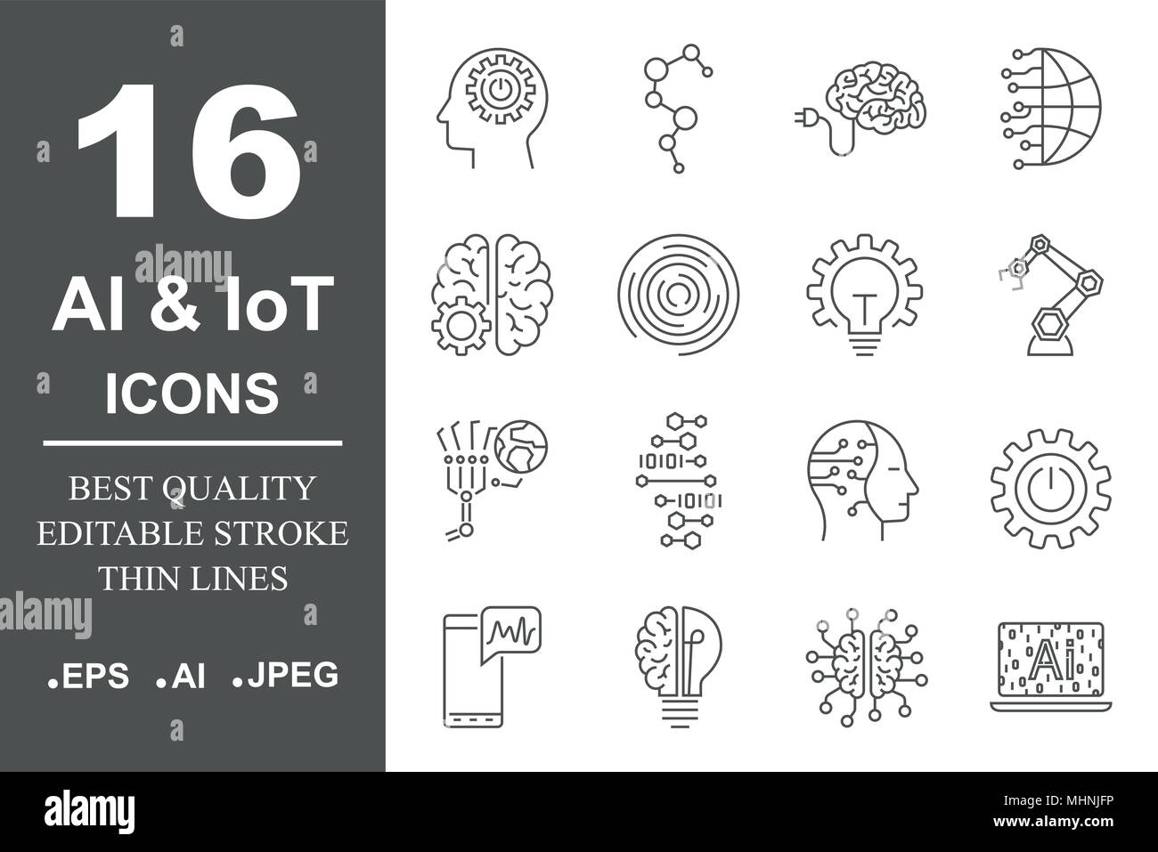 Artificial Intelligence Related Vector Icon AI, IoT, robot, chipping, setting. Editable Stroke Stock Vector