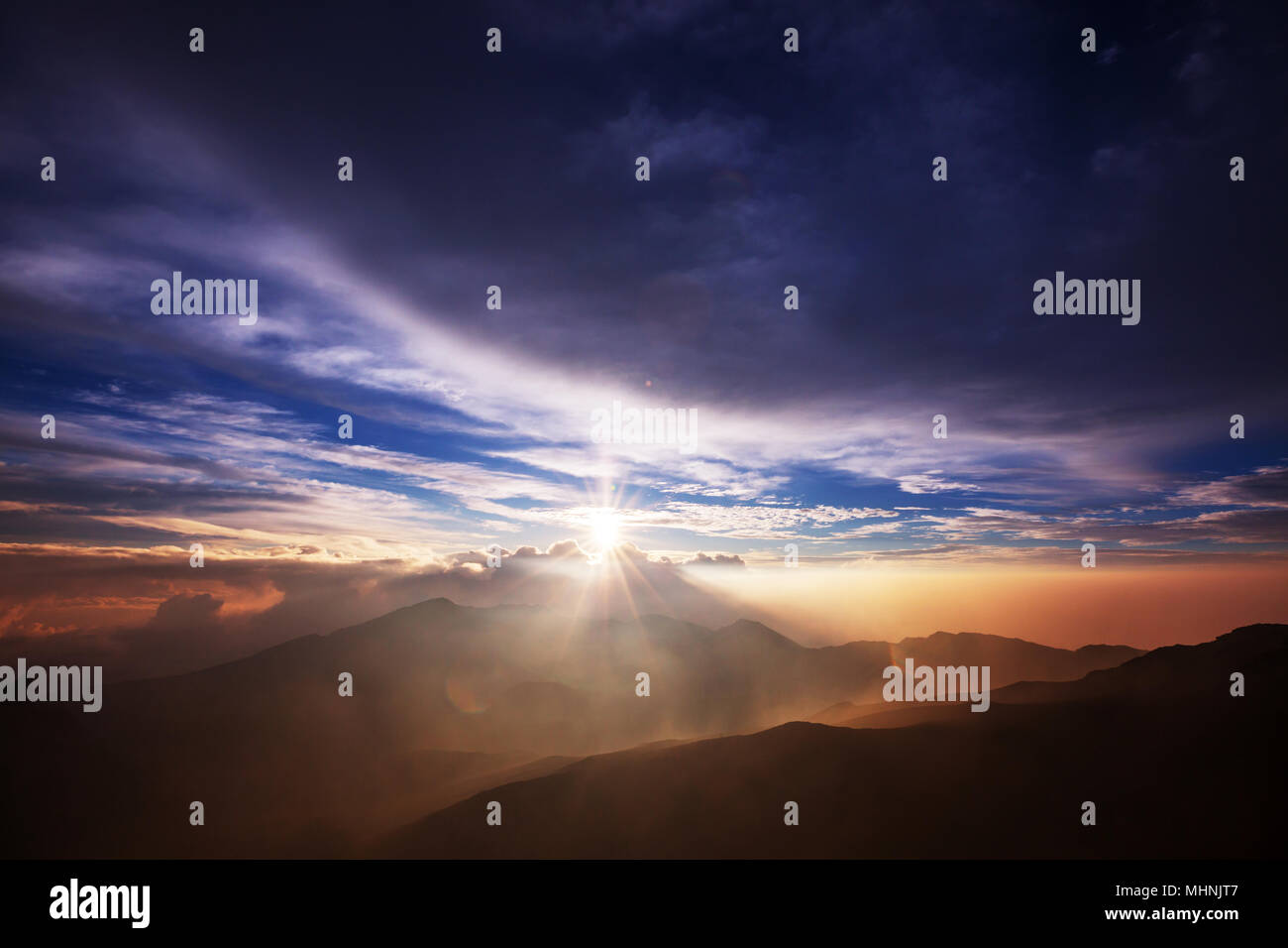 Beautiful sunrise scene on Haleakala volcano, Maui island, Hawaii Stock ...
