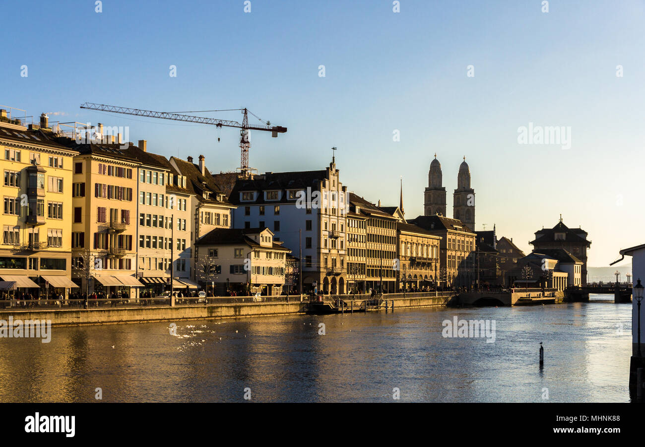 View of the embankment in Zurich - Switzerland Stock Photo