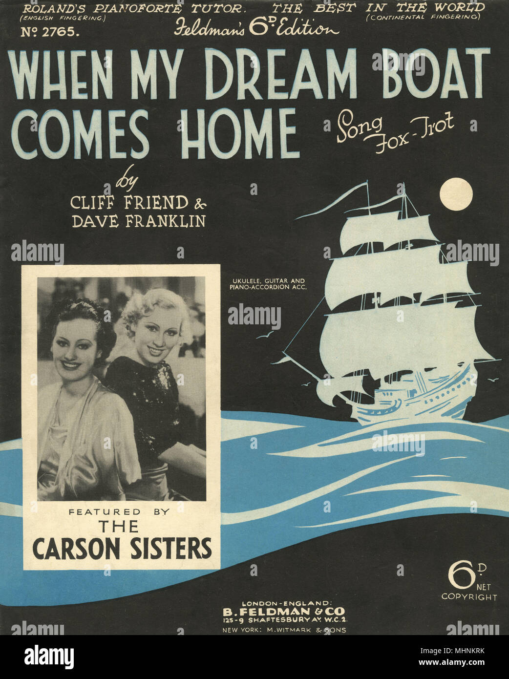 When my dream boat comes home - Music Sheet Cover Stock Photo