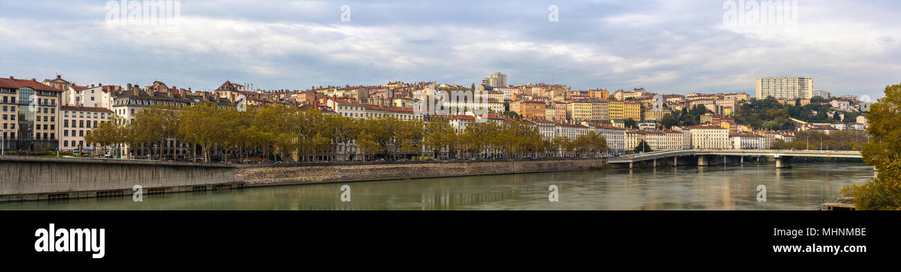 Lyon city on banks of Saone river - France Stock Photo