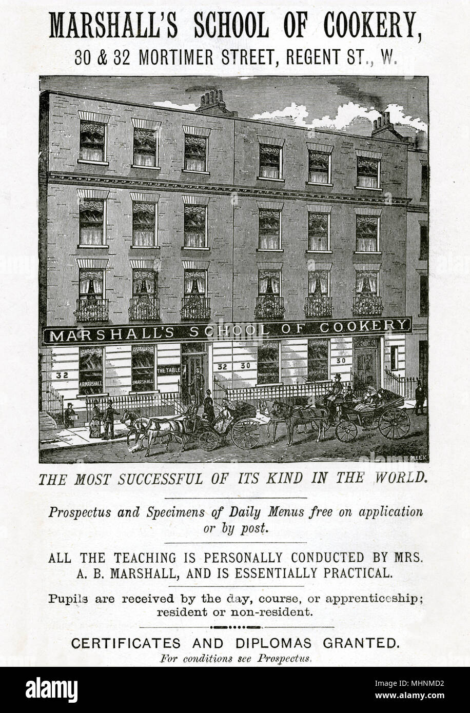 Mrs. A. B Marshall's school of Cookery 1887 Stock Photo