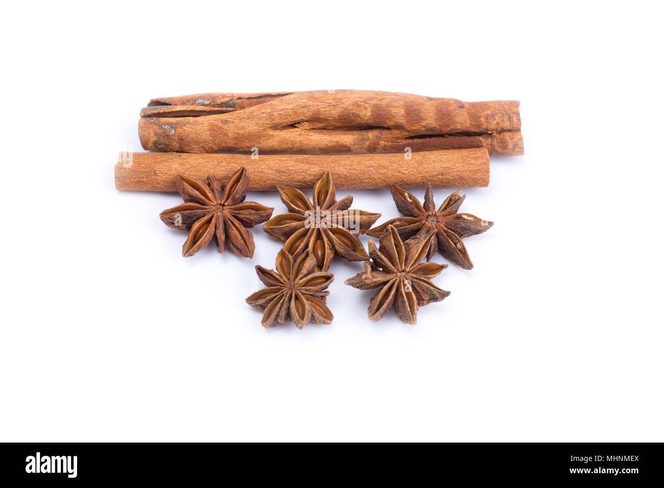 cinnamon stick and star anise spice isolated on white background Stock Photo