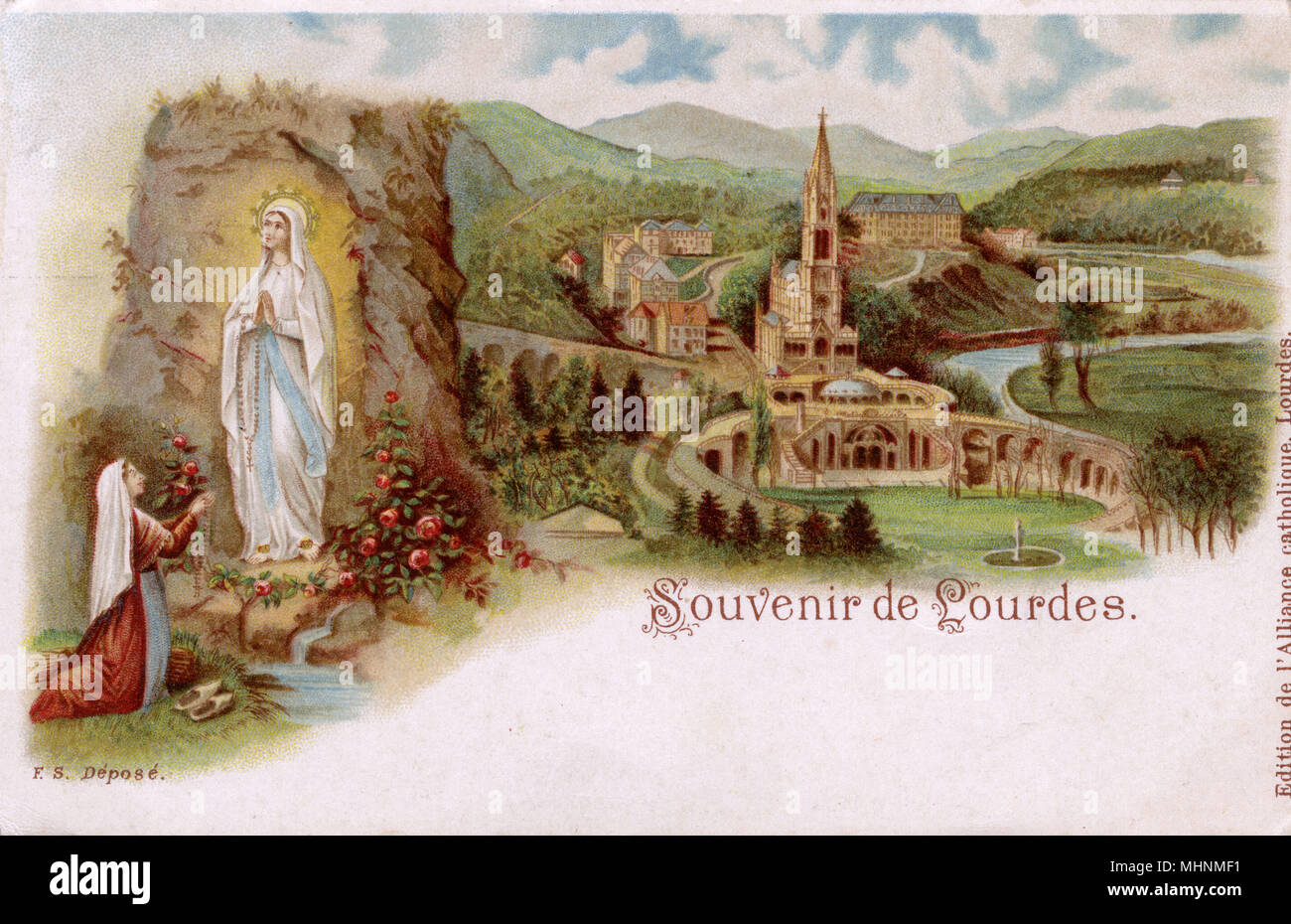 Lourdes - Praying at the Grotto and the Basilica Stock Photo