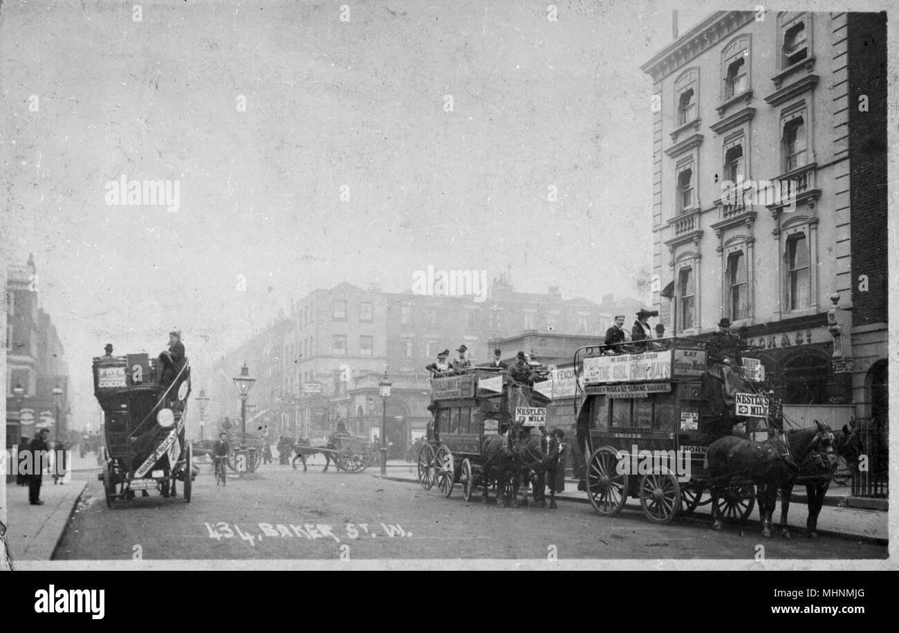 Horse buses in Baker Street, Marylebone, London Stock Photo