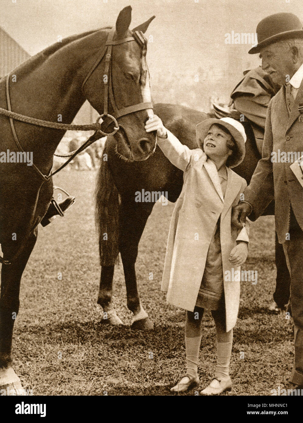 Princess Elizabeth meets a pony at the Richmond Horse Show Stock Photo
