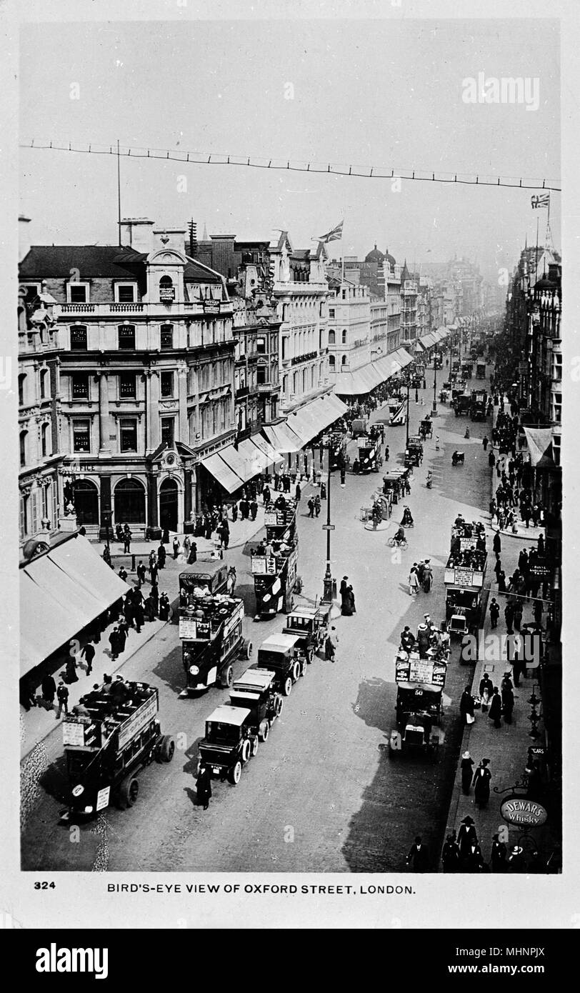Aerial view, Oxford Street, Central London. Date circa 1910 Stock