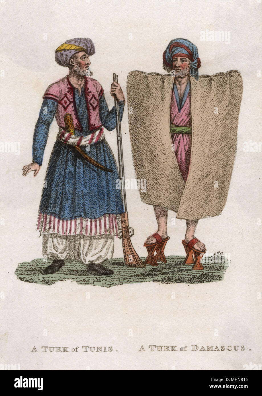 Ottoman Empire - Turk from Tunis and a Turk from Damascus.     Date: 1821 Stock Photo