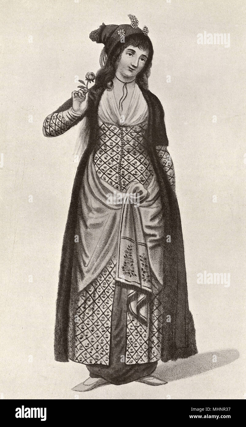 A Turkish Kadin (Wife) in her indoor costume.     Date: 1802 Stock Photo