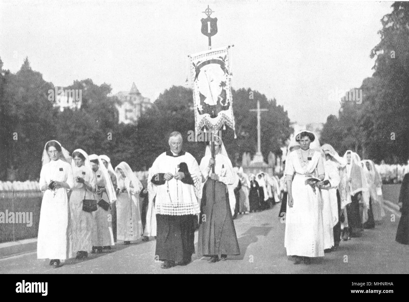 HAUTES-PYRÉNÉES. France. Pilgrims Lourdes;  1900 old antique print picture Stock Photo