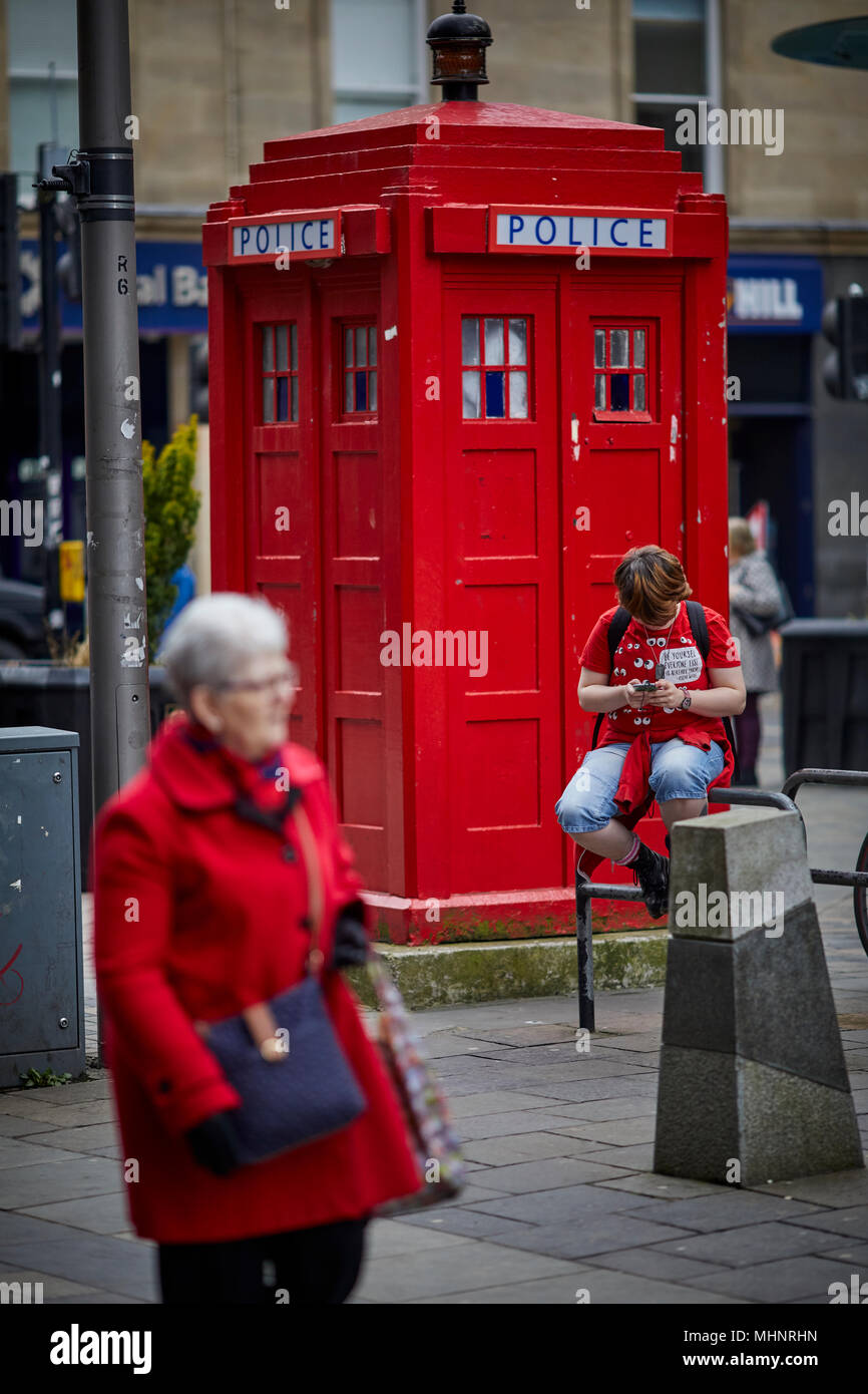 Glasgow in Scotland,  Red police box Stock Photo