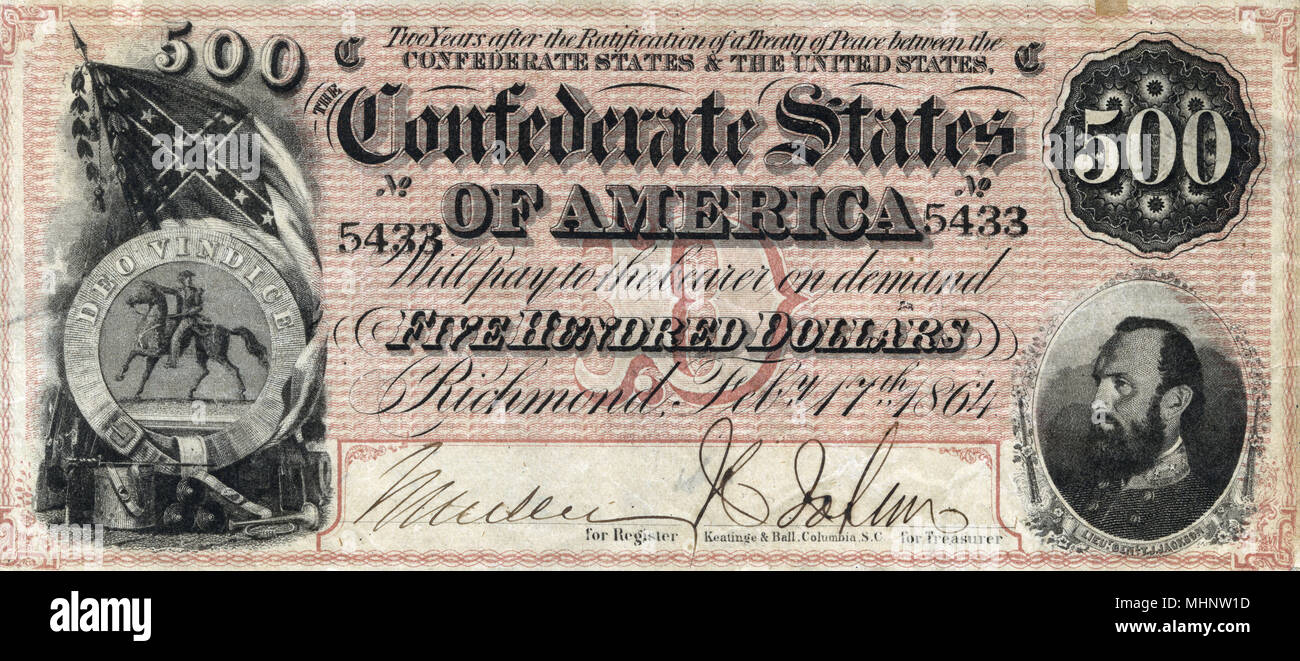 Confederate five hundred dollar bank note Stock Photo