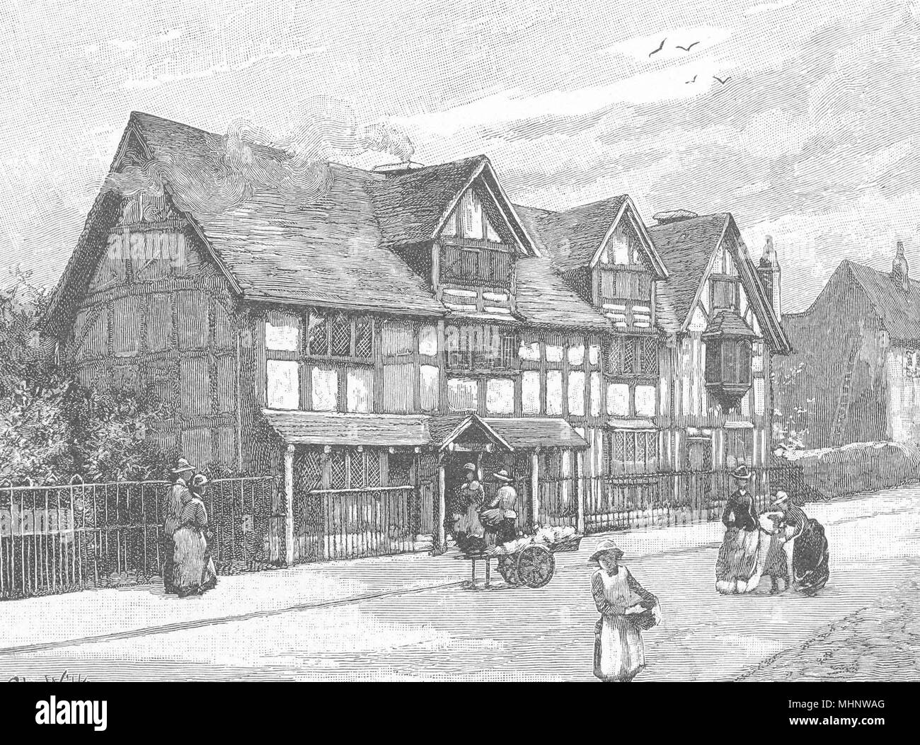 WARWICKSHIRE. Shakespeare's house 1901 old antique vintage print