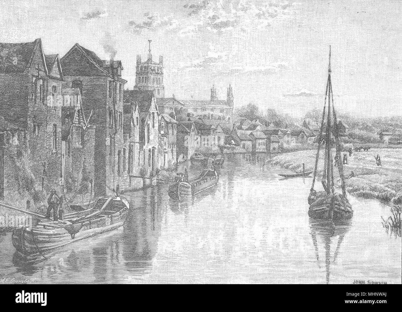 GLOUCESTERSHIRE. The Avon at Tewkesbury 1901 old antique vintage print picture Stock Photo