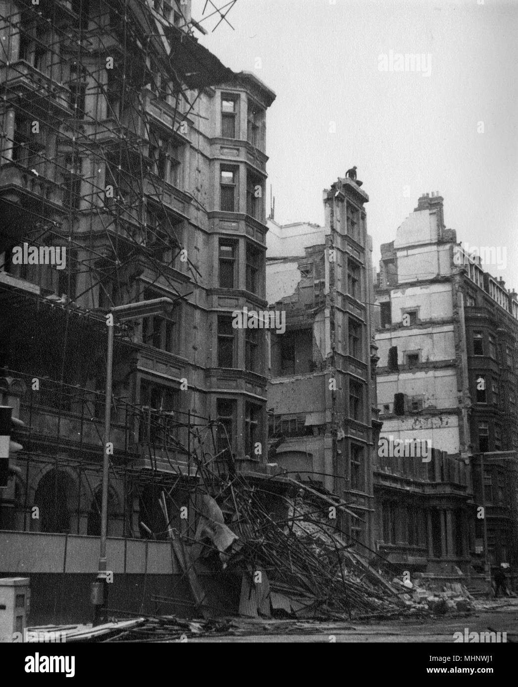 London - Buildings on Victoria Street / Broadway which collapsed due to demolition work - December 12th 1963. Rescue workers initially feared workmen to be trapped amid the rubble but thankfully this was not the case.     Date: 1963 Stock Photo