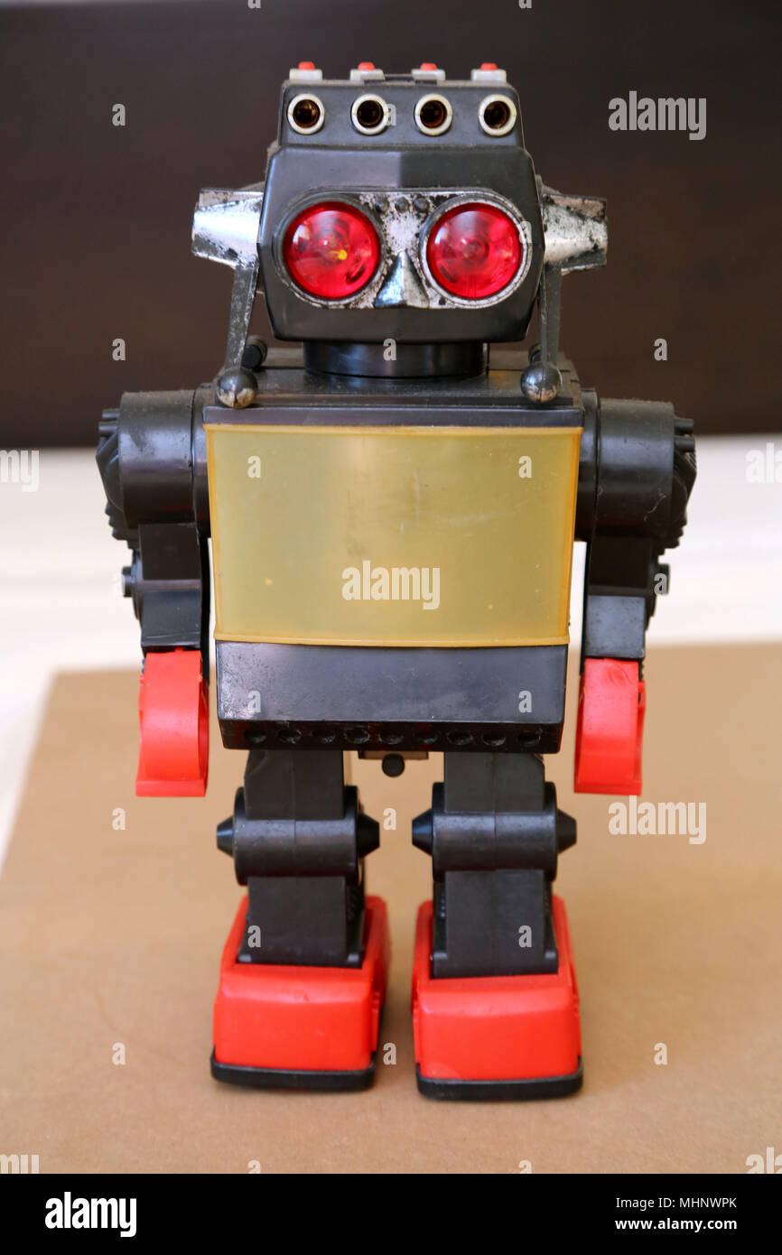 Retro Toy Walking Plastic Robot - Grey Body (2/2) Stock Photo