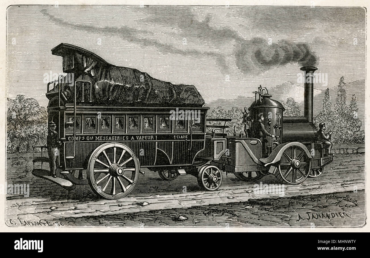Carriage steampowered road vehicle Stock Photo Alamy