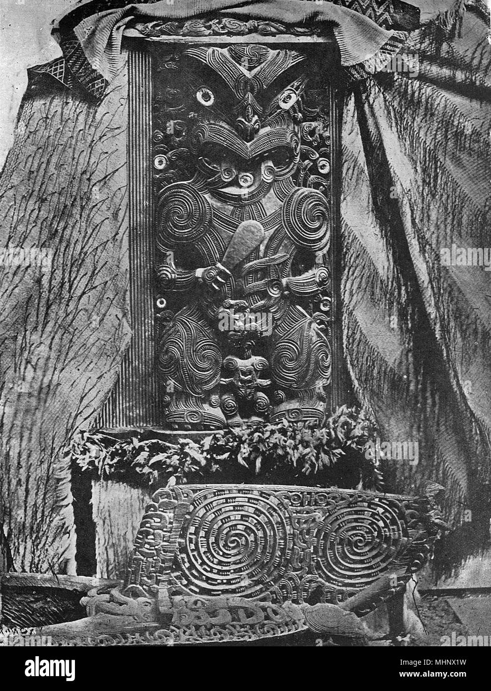 A specimen of Maori wood carving, New Zealand Stock Photo