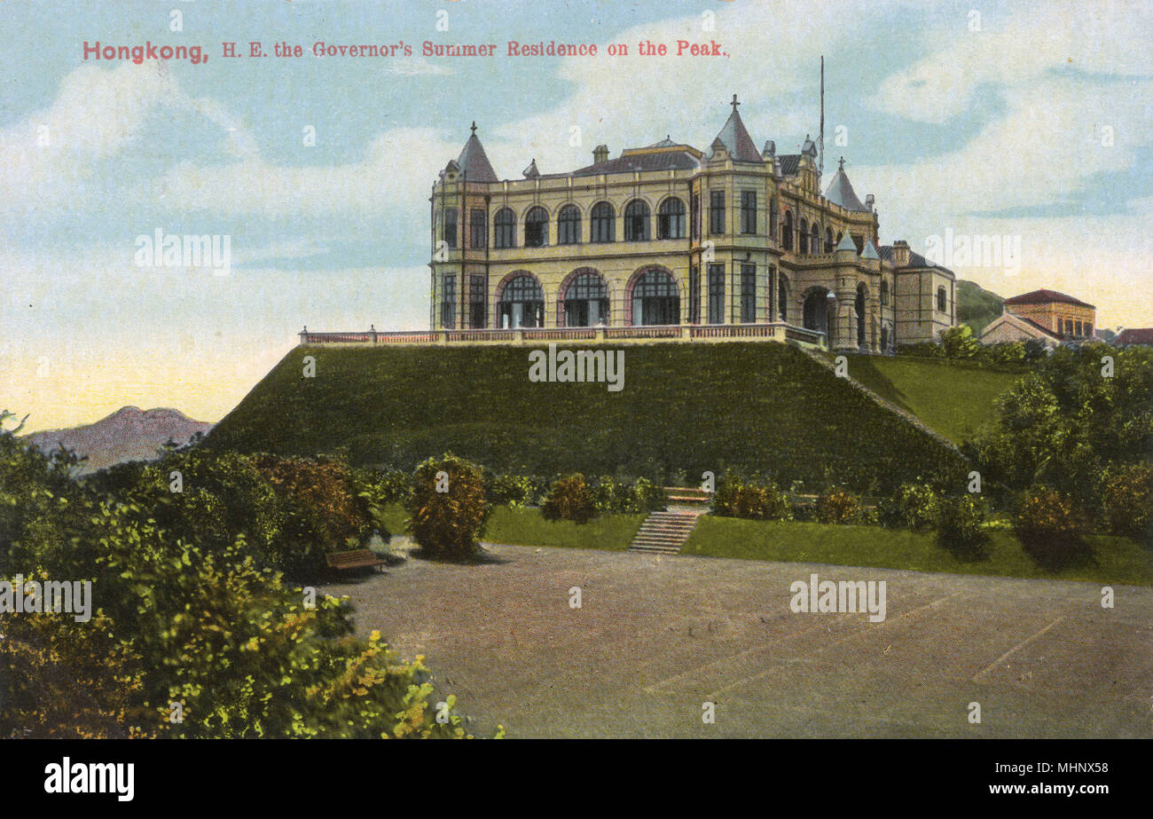 Governor's Summer Residence, Victoria Peak, Hong Kong, with a tennis court in the foreground.      Date: circa 1900s Stock Photo