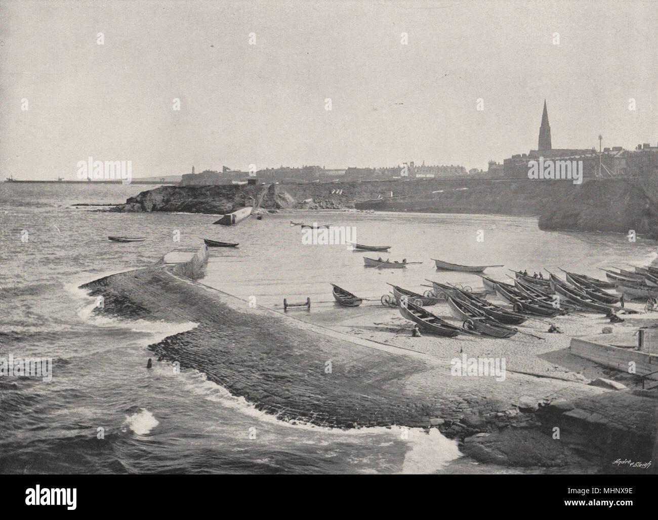 TYNEMOUTH. Cullercoats Bay. Northumberland 1900 old antique print picture Stock Photo