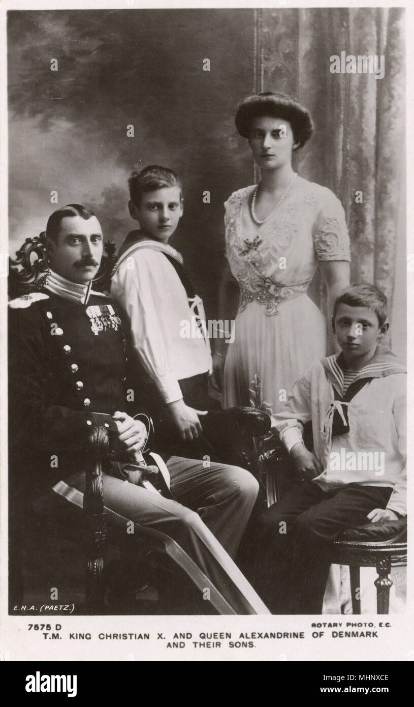 King Christian X of Denmark, Queen Alexandrine and sons Stock Photo