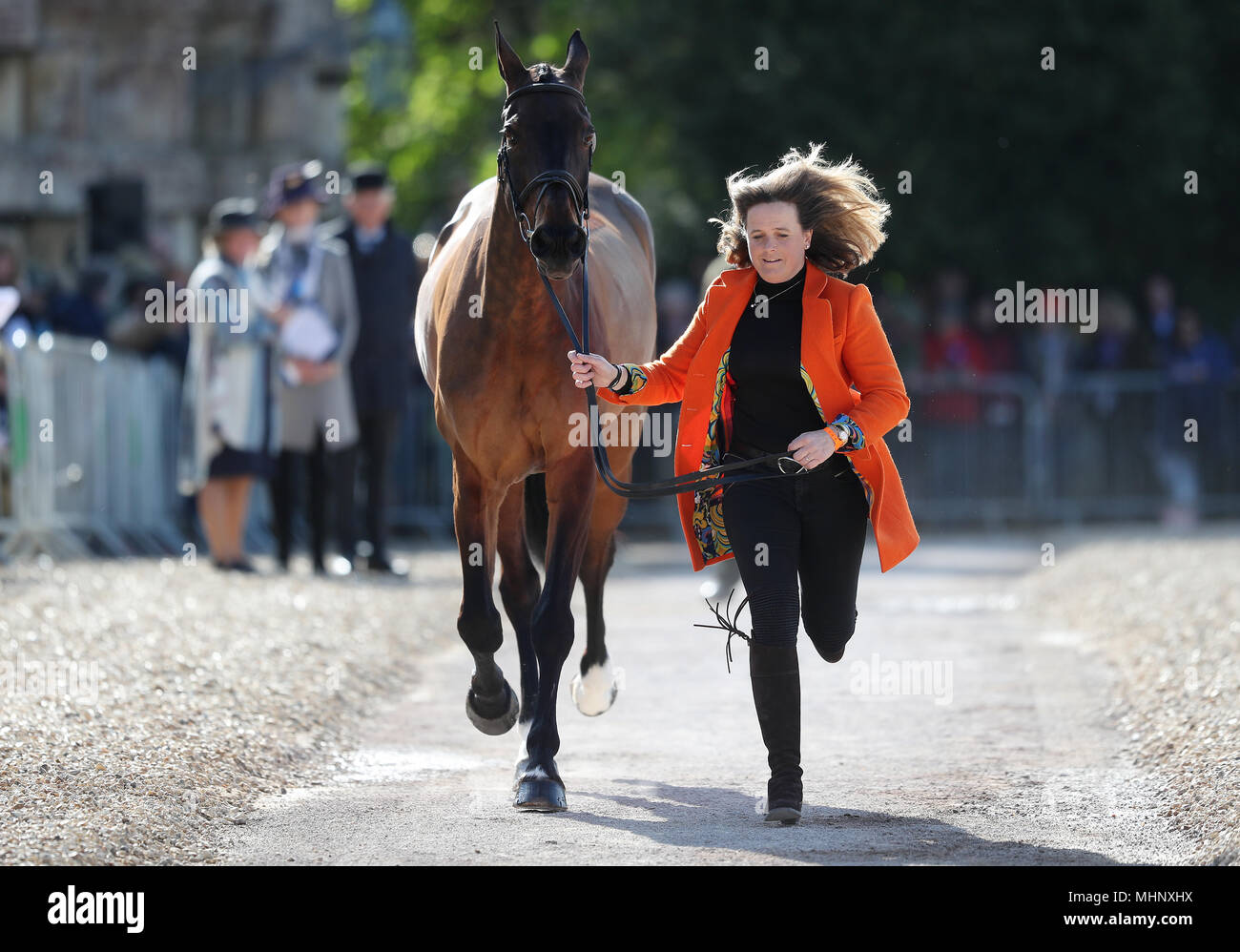Pippa Funnell with Billy Beware in the trot up during day one of the Mitsubishi Motors Badminton Horse Trials at The Badminton Estate, Gloucestershire. Stock Photo
