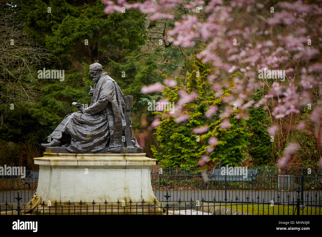 Glasgow in Scotland,  Statue Lord Kelvin Monument by Archibald Macfarlane Shannan Kelvingrove Park, Stock Photo
