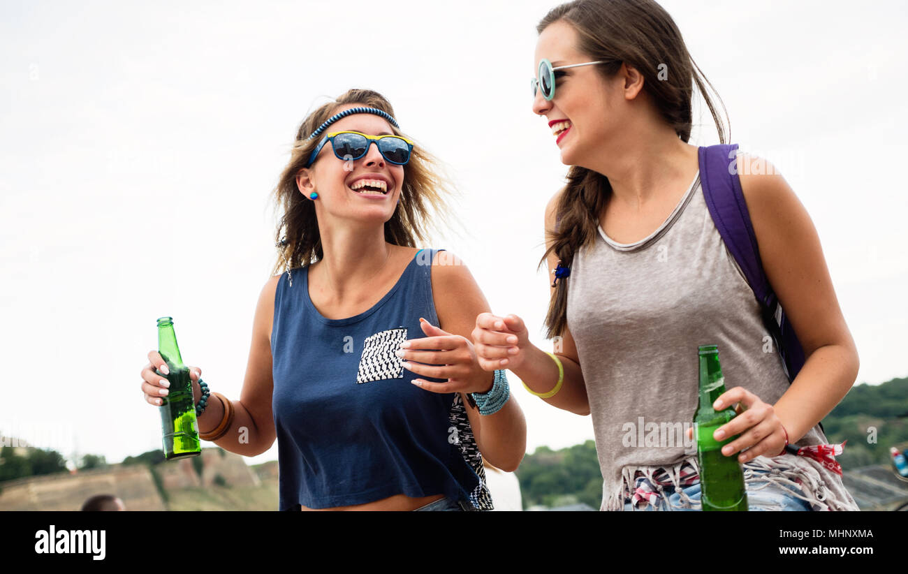 Young happy women having fun time together Stock Photo