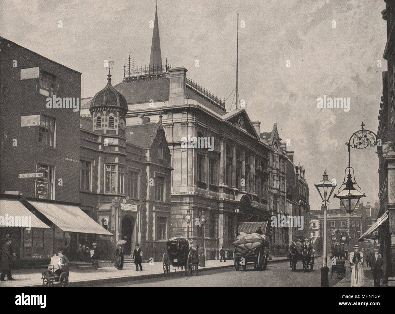 Kensington Town Hall and Public Library. London 1896 old antique print