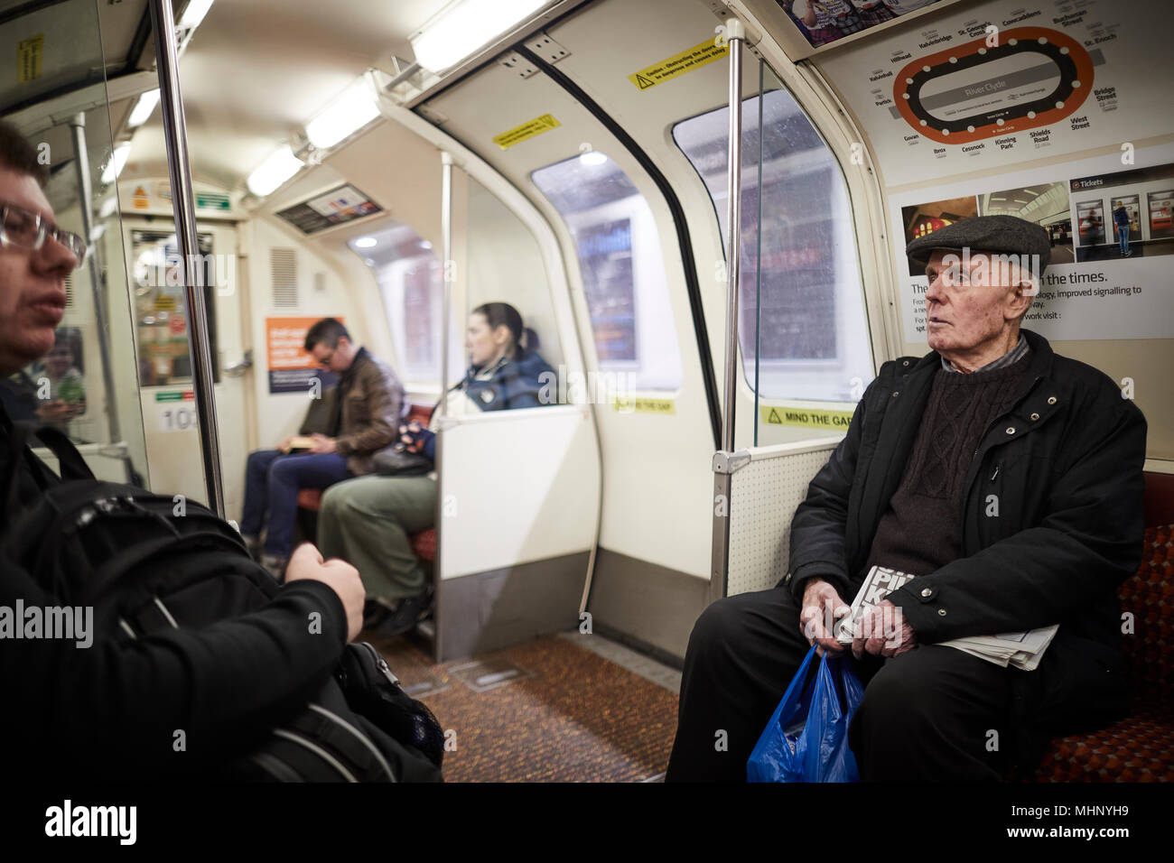 Glasgow In Scotland Slp Underground Train Interior Stock Photo