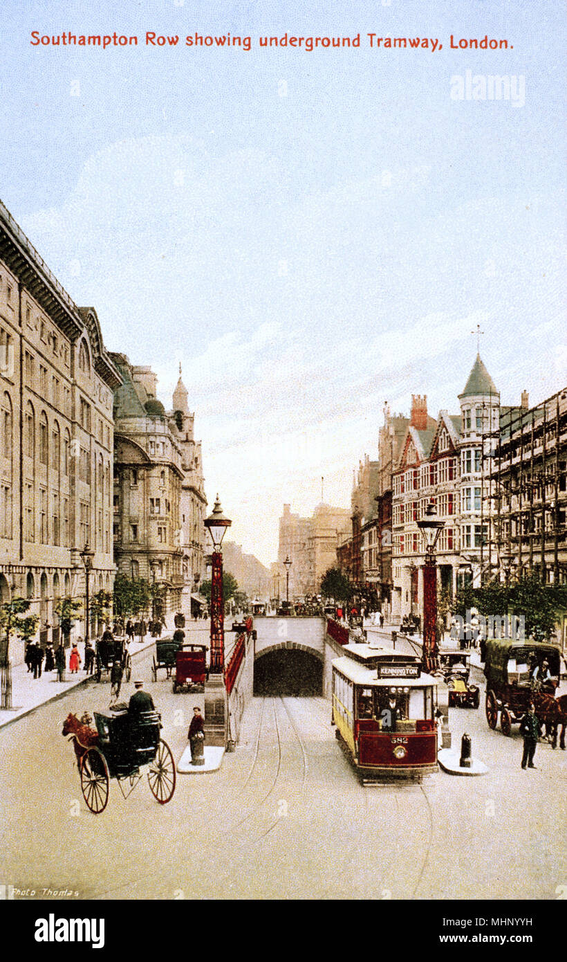 Southampton Row with underground tramway, London Stock Photo