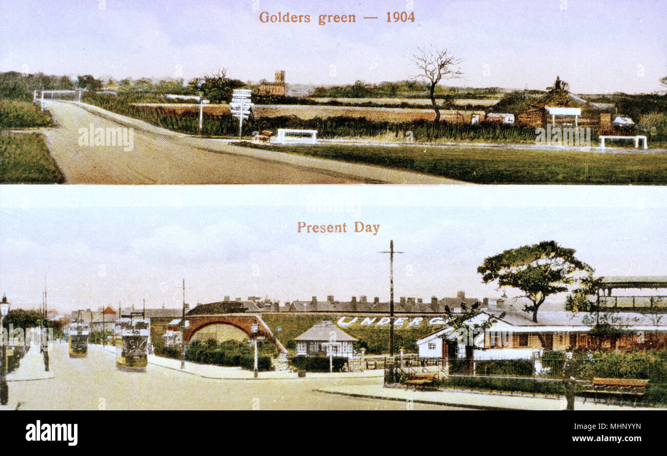 Golders Green tube station, NW London, and an earlier view Stock Photo