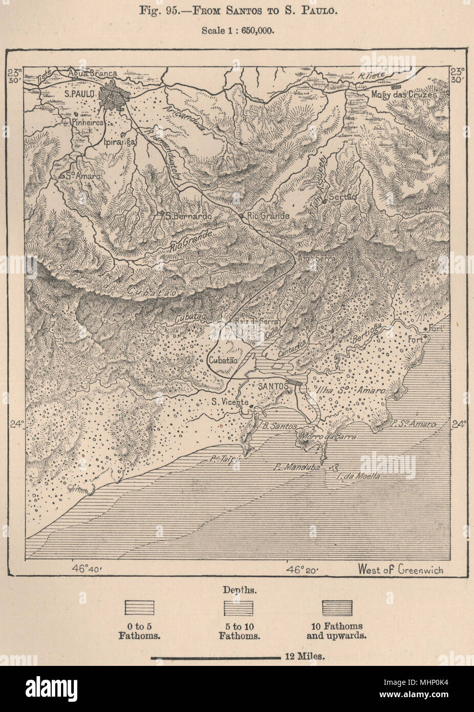 From Santos To Sao Paulo Sao Paulo Brazil 15 Old Antique Map Plan Chart Stock Photo Alamy