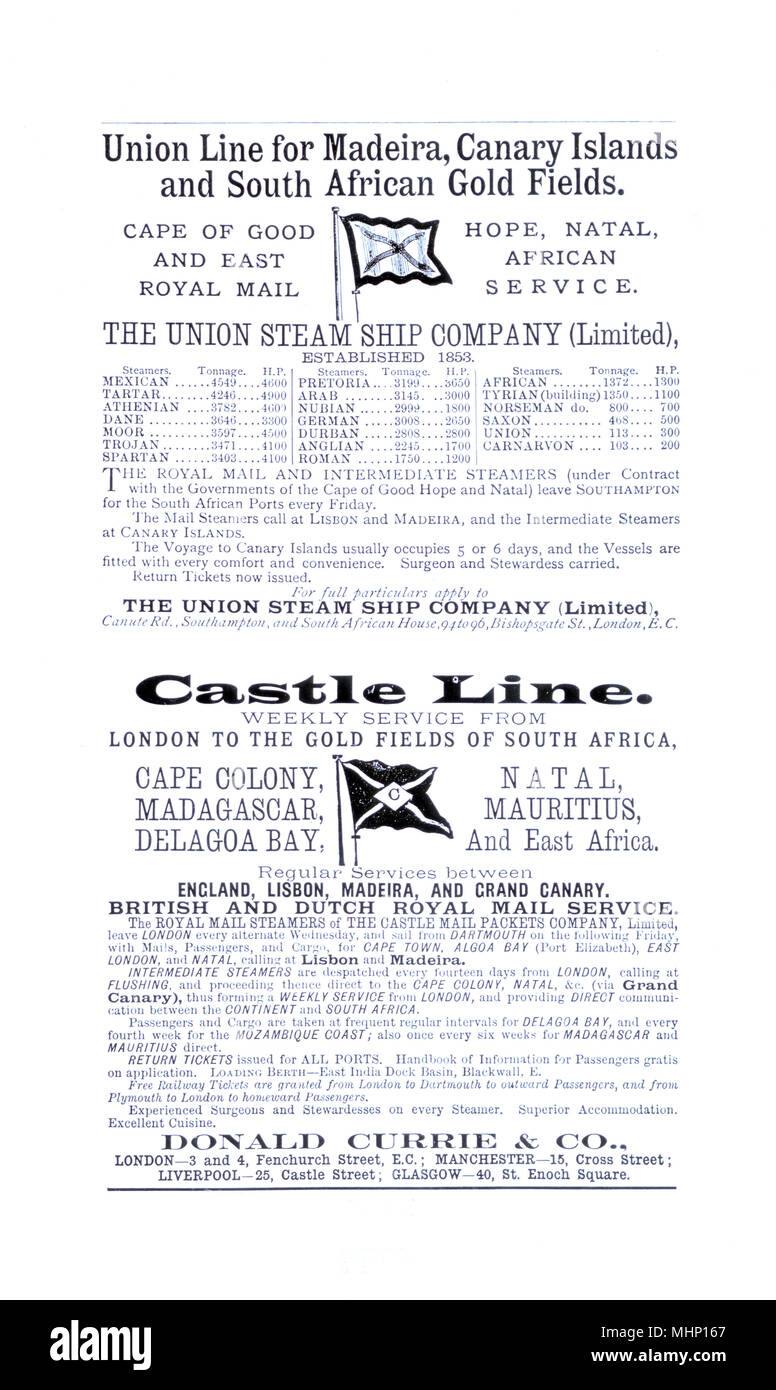 Advertisement, Union Steamship Company, Castle Line Stock Photo
