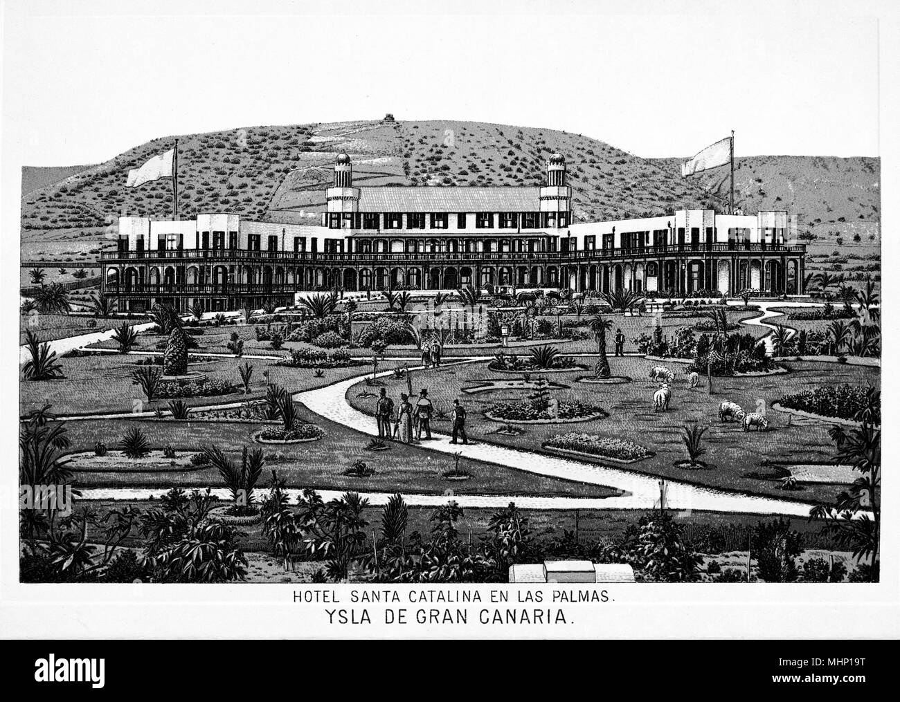 Santa Catalina Hotel, Las Palmas, Gran Canaria, Canary Islands, with the  gardens in the foreground. Date: circa 1890 Stock Photo - Alamy