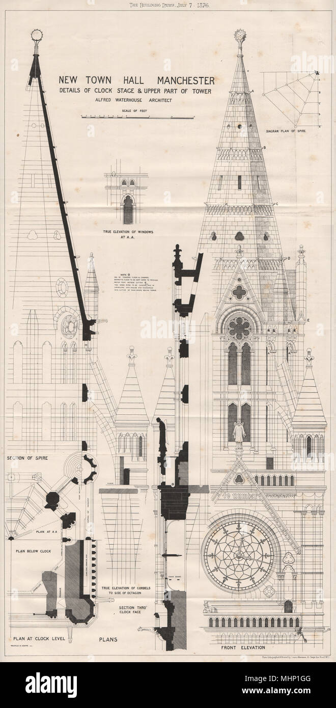 New Town Hall, Manchester. Clock stage & tower; Alfred Waterhouse Archt ...