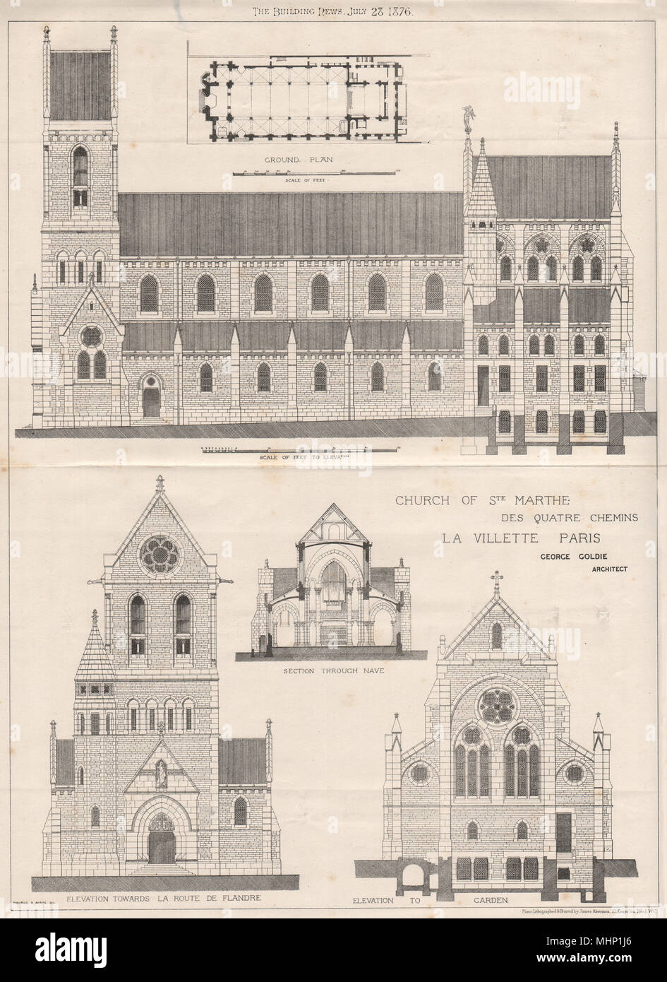 Ste. Marthe des Quatre Chemins church, La Villette, Paris; George Goldie 1876 Stock Photo