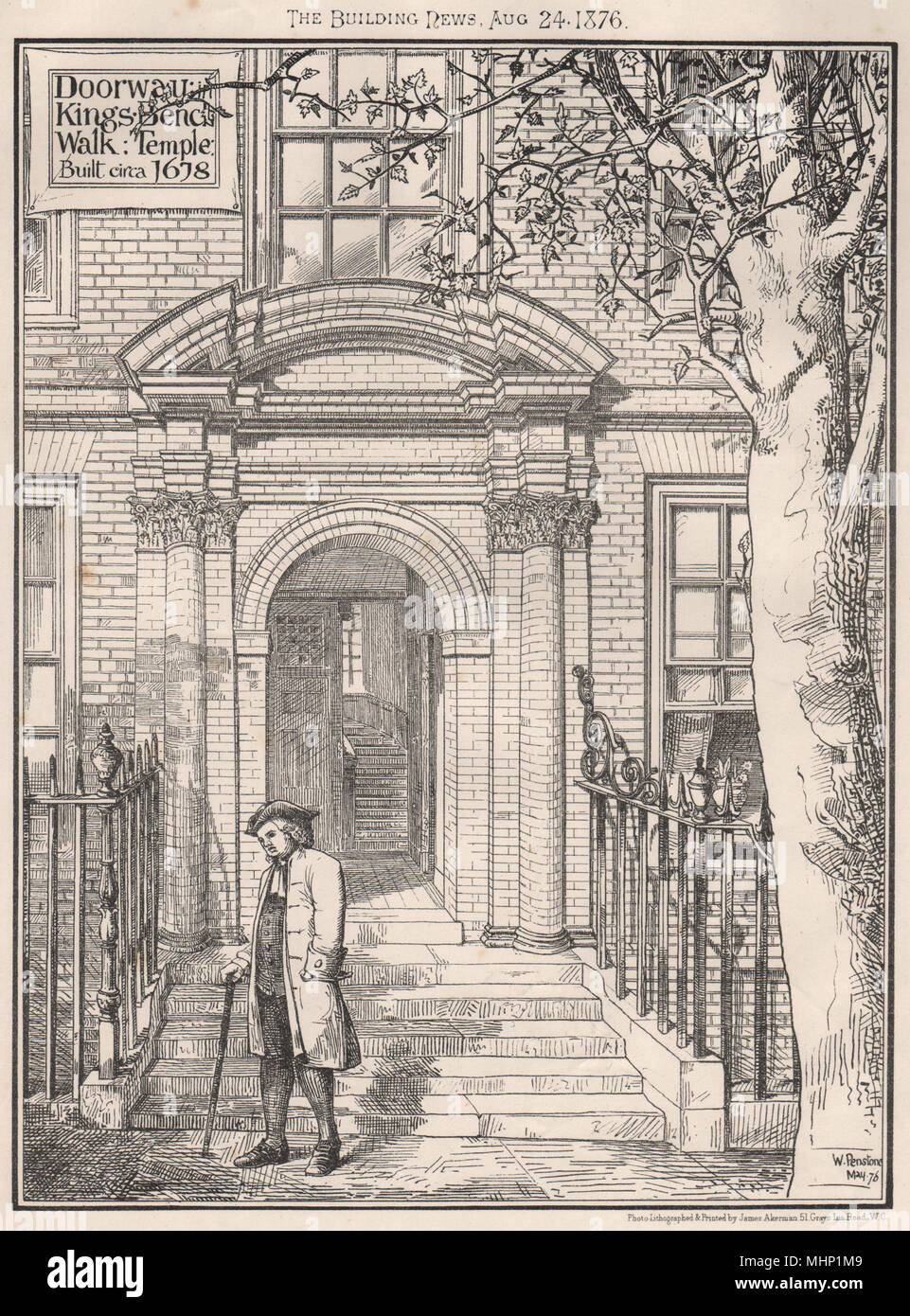 Doorway Kings Bench Walk, Temple, built circa 1678. London 1876 old print Stock Photo