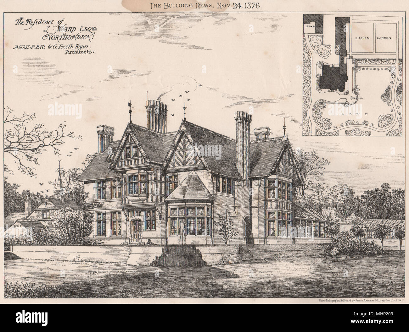 Residence of L. Ward, Northenden; Bell & Roper Architects. Manchester 1876 Stock Photo