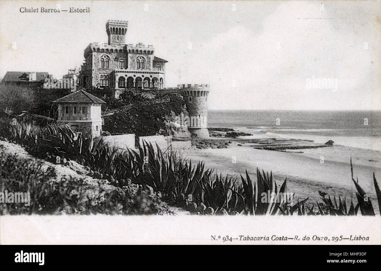 Chalet Barros, Estoril, Cascais, Portugal, built in the late 19th century in the style of a medieval castle.      Date: circa 1905 Stock Photo