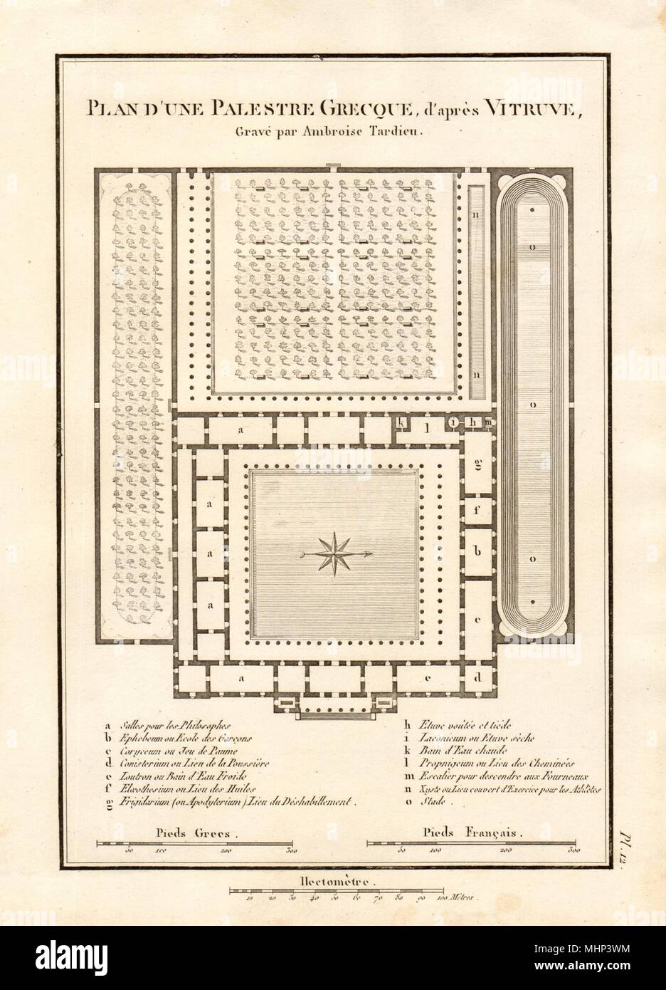 ANCIENT GREECE 'Palestre Grecque' Palaestra wrestling school. Vitruvius 1832 map Stock Photo