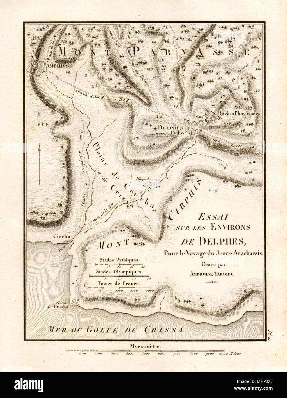 ANCIENT DELPHI environs. 'Environs de Delphes'. Greece. TARDIEU 1832 old map Stock Photo