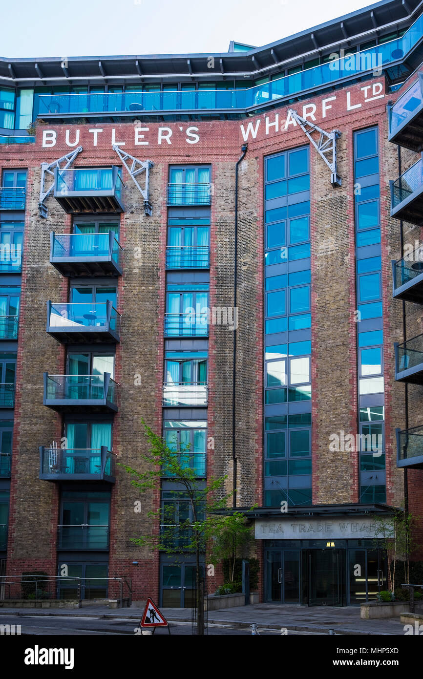 Shad Thames historic warehouse area converted for modern living, Bermondsey, Borough of Southwark, London, England, U.K. Stock Photo