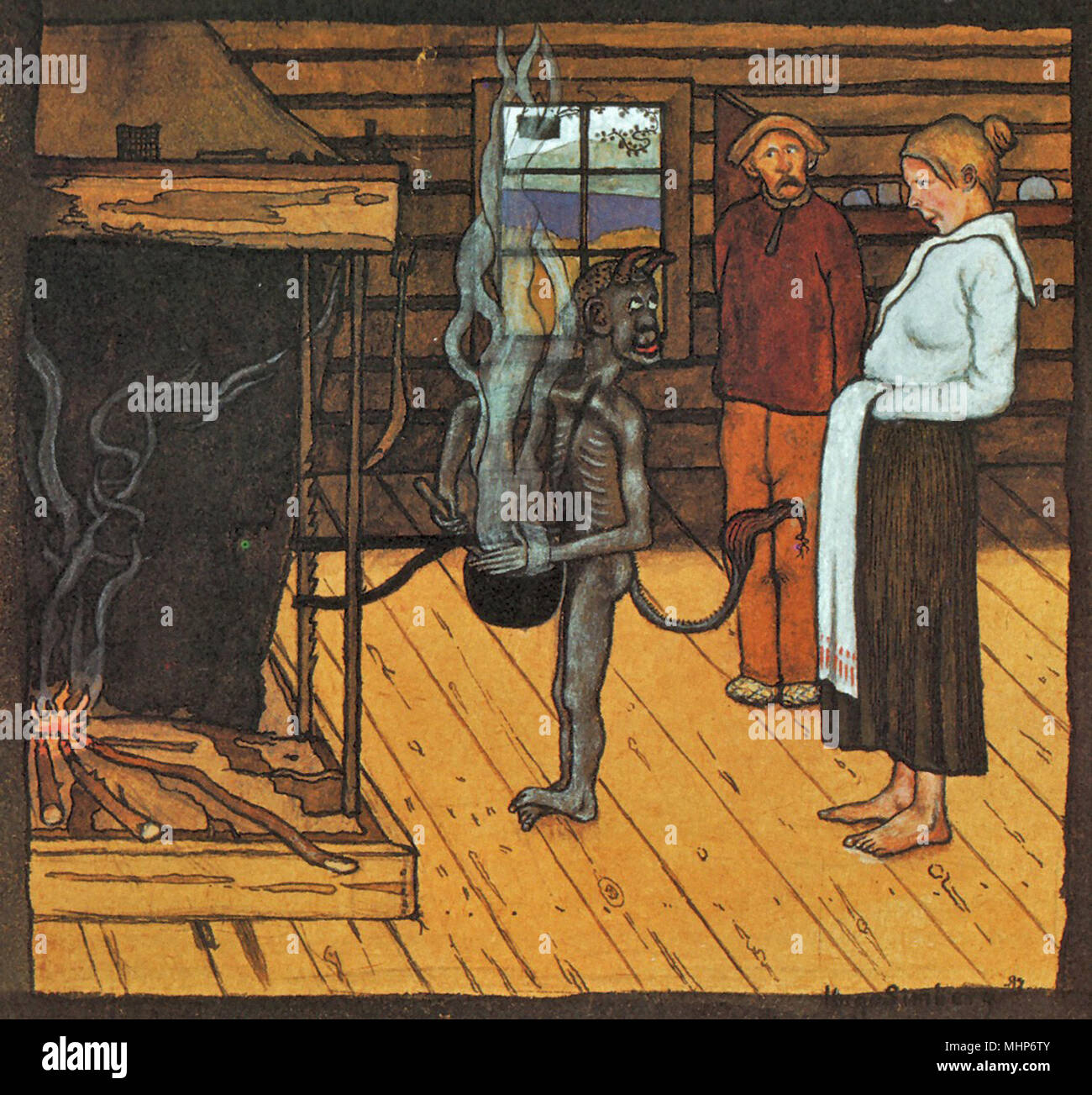 Simberg Hugo - the Poor Devil by the Fire (the Devil by the Pot) Stock Photo