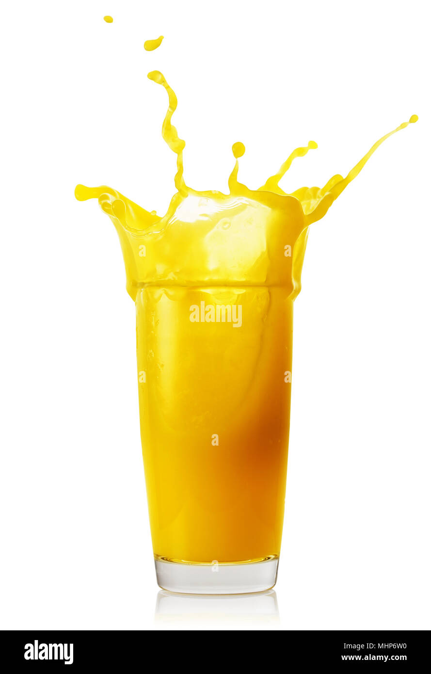 Splash of orange juice in transparent glass Stock Photo: 183041180 ...