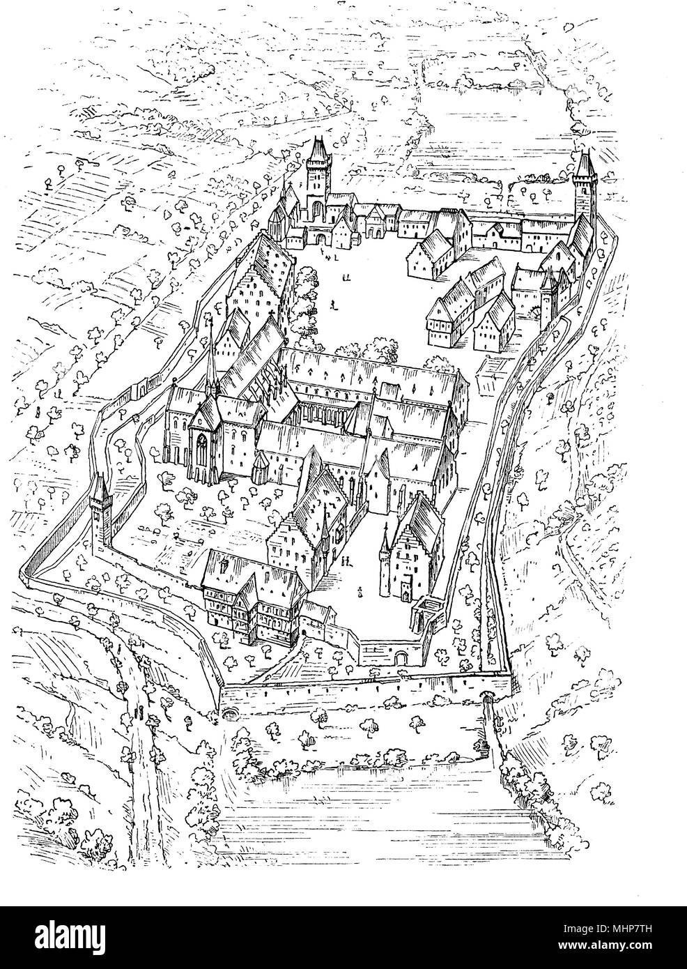 Maulbronn Monastery plan,  Roman Catholic Cistercian Abbey in Germany founded in year 1147 Stock Photo