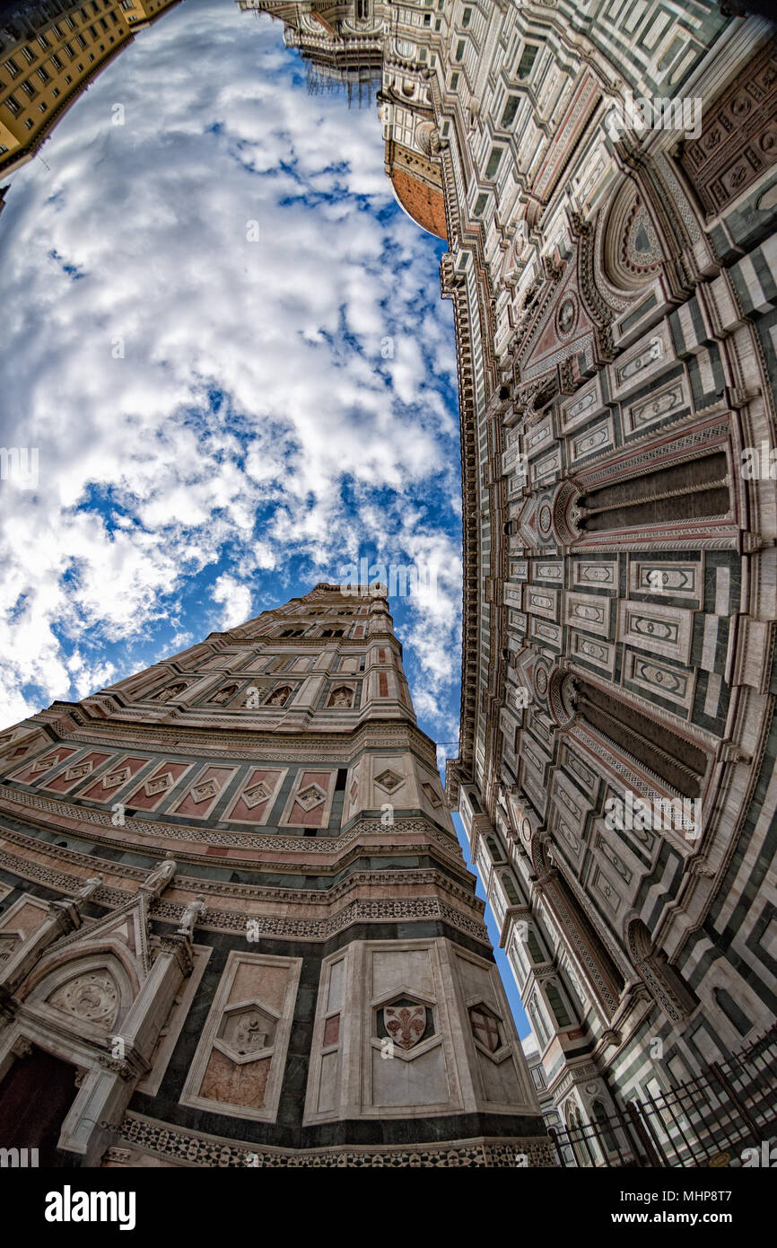 florence dome tower bottom up view fisheye 180 degrees Stock Photo - Alamy