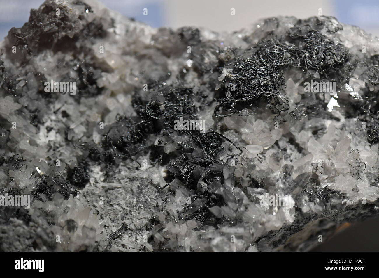 silver ore on rock close up macro Stock Photo